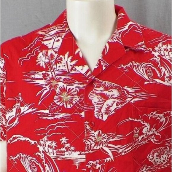 Seawind Hawaiian Islands Red Shirt Tiki Hut Palm Trees Matched Pocket Size XL - Picture 3 of 12